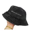 King Fashion Crystal Hot Diamond Letter Water Wash Pure Cotton Cowboy Flat Top Potted Fisherman Bucket Hat