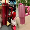 ABD Depo Pembe Geçit Töreni H2.0 40 oz Paslanmaz Çelik Tumbler Silikon Saplı Kapak ve Saman Seyahat Araba Kupaları Soğuk Su Şişeleri İçmeye Devam Edin