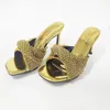 Slippers Summer Of 2024 Women's Rhinestone Fashions Sleepers Shoes Heeled Gold Sandals Sexy Thin Heels Elegant Wedding