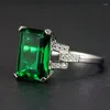 Cluster Rings Vintage Silver 925 Ring Emerald High Carbon Cut Flowers Gems Square Gemstone Tourmaline Color 18K White Gold