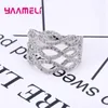 Cluster Rings Hollow Design For Women 925 Sterling Silver Engagement White Crystal Female Bands Ring Wedding Jewellery