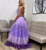 Ruffle Ombre Prom Dress Layer Blush Light Blue Purple Lady Preteen Pageant Gown Formal Evening Cocktail Party Wedding Guest Red Capet Runway Gala Black-Tie High Slit