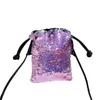 Drawstring Women Mini Bag Personality Sequins Purse For School Girls Shoulder Crossbody Package Female Travel Handbag Wallet