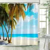 Dusch gardiner vid havet strand ö kokosnötar ocean sommar natur landskap modern trädgård vägg hängande badrum dekor krokar