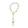 Łańcuch F19D Baby Pearl Baptist Women Cross Rose Finger Sain Catholic Gift Q240401