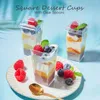 Bicchieri usa e getta Cannucce 30 pezzi quadrati Mini dessert con cucchiai Plastica trasparente Parfait Antipasto Tazza Ciotola da portata Degustazione Dessert per feste