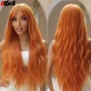 Perucas laranja cor de cobre longo encaracolado onda solta peruca sintética cosplay cabelo para mulheres com franja peruca traje de halloween resistente ao calor