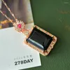 Pendant Necklaces Ancient Inlaid Natural Hetian Jade Safety-Blessing Card Stylish Square Plate Simple Style Necklace For Women Personalize