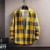 2023 Spring and Autumn Mens Lapel Loose Plaid Button Printed Pocket Casual Fashion Elegant Commuting Long sleeved Shirt 240329