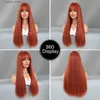 Synthetic Wigs NAMM Long Straight Deep Orange Wig For Women Daily Party Natural Synthetic Middle Part Wig Heat Resistant Fiber LongStraight Wig Y240401