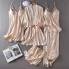 JLPD Sexy Pyjamas Lace Clothes Satin Home Summer Spring Sexy Suit Robe Loungewear Sleepwear Women Set Casual Gown Pajamas Bathrobe 2404101