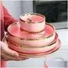 Pratos Pratos Rosa com Incrustação de Ouro Conjunto de Cerâmica Estilo Nórdico Servindo para Jantar Luxuoso Porcelana Louça Entrega Home G Dhvqt