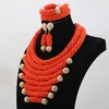 Collana di orecchini set 2024 set fatti a mano matrimonio africano da sposa vintage arancione cristallo nigeriano perline gioielli da donna ABH278