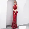 Ethnic Clothing Oversize 3Xl Chinese Y Sequins Oriental Party Female Cheongsam Stage Show Qipao Dress Elegant Celebrity Banquet Drop D Otqqe