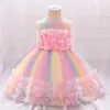 Robes de noël pour petites filles, vêtements de princesse pour 1er anniversaire, en dentelle, à fleurs colorées, pour fête de mariage, pour enfants