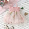 Mädchenkleider Kleinkind Kind Mädchen Prinzessin Kleider Sommer Ärmel und bogenknoten blumig gestickeltes Mesh A-Line Tulle für Geburtstagsfeier