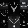 Värdebelt lab diamantsmycken Set Sterling Silver Wedding Halsbandörhängen för kvinnor Bridal Engagement Smyckesgåva N48L#