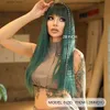 Synthetic Wigs NAMM Layered Wig Synthetic Green Top Dyed Black Wig for Women Cosplay High Density Black Wavy Wigs with Fluffy Bangs Glueless Y240401