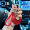 Keychains Lanyards Clay diamond full diamond love key chain studded leather rope cross-border heart-shaped car key chain female exquisite pendant. J240330