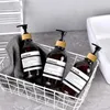 Dispenser voor vloeibare zeep Douchedispensers met 8 etiketten Zwart/amber Hervulbare shampoo-conditionerflessen 3 bamboepomp