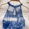 Femmes Tanks Camis Femmes Y Mesh Sheer Summer Tie Dry H Halter Bustiers Style Coréen Shirring Bow Débardeurs Sans Manches Creux Out Drop Otmri