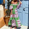 Casual jurken zomer vintage lange jurk vrouw mode geruite print grote schommel a-lijn strand dames sexy off-the-shoulder maxi