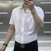 Business Office Casual Mens Polo-Neck Slim Shirt Trend Korean All-Match Patchwork Short Sleeve Shirt Summer Male Clothes 240325