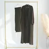 Etnische kleding 2-delige bijpassende set Moslimvrouwen Open Abaya Kimono Hijab Innerlijke maxi-jurksets Turkije Dubai Arabische Islam Gewaad Caftan Eid