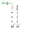 SANTUZZA – boucles d'oreilles en argent Sterling 925 pur pour femmes, blanc brillant, CZ, élégantes, longues pendantes, bijoux fins faits à la main, 240401