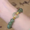 Kedja mode naturliga hotan jade armband elegant retro handgjorda dekorativa armband kvinnor fritid smycken gåva bohemia retro pärlor q240401