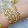 Bedelarmbanden 10 stuks Trendy Vergulde Ronde 5Mm Kraal Bal Armband Cz Ster Hart Stretch Elastisch Voor Vrouwen Drop levering Sieraden Dhjix