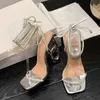 Scarpe eleganti Sandali sexy con cinturino incrociato alla caviglia in cristallo argento Donna Eleganti scarpe da banchetto nuziale Moda punta aperta con tacco traforato H240401