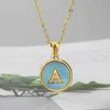 Pendant Necklaces MHS.SUN Fashion Blue Shell Alphabet Pendant Necklace Stainless Steel Initial Letter Charm Chain Choker For Women Men Jewelry 240330