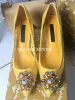 Sandals Brand Lace Diamond Sandals Floral Pointed Toe 6cm 9cm Crystal Pumps Jeweled Bridal Wedding Shoes Slipon High Heels