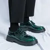 Casual Shoes Men's Fashion Thick Soled Leather Business Lace Up Oxford Green Black Waterproof Platform Wedding Height