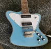 Anpassad butik Non Reverse Fire Bird Thunderbird Light Blue Electric Guitar Long Version Maestro Vibrola Tremolo Bridge CheckerBord 1069118