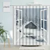 Shower Curtains Winter Window View Curtain Forest Trees Snow Natural Scenery Year Merry Christmas Bathroom Decor With Hooks Screen