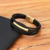 Chain Tyo Fashion Leather Multi Layer Rope Woven Armband Smycken 3-färg Rostfritt stål Herrstillbehör Armband Charm Present Direkt frakt Q240401