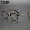 Sunglasses Frames Pure Titanium Prescription Glasses Frame Men Women Retro Oval Optical Eyeglasses Japanese Handmade Acetate Fashion Eyewear