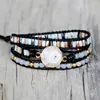 Charm Bracelets Natural Stone Bracelet Gemstone Beads Agate Leather 5X Wrapped For Women Men Birthday Gift