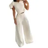 Women's Two Piece Pants Elegant Set Women Petal Sleeve Crop Top Straight Trousers Shirt Work Matching Sets 2 Y2k