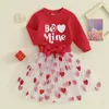 Ensembles de vêtements Born Baby Girl Saint Valentin Tenue Lettre Romper T-shirt à manches longues Tops Heart Mesh Robe Jupe Ensemble