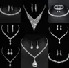 Wertvolles Labordiamant-Schmuckset Sterlingsilber-Hochzeits-Halsketten-Ohrringe für Frauen-Braut-Verlobungs-Schmuck-Geschenk l5C8 #