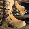 Botas masculinas moda aço toe boné segurança de trabalho vaca camurça couro sapatos de soldagem trabalhador segurança tornozelo botas calçados protetores