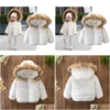 Donsjas Kind Meisje 2024 Winter Warm Peuter Baby Jongen Bont Capuchon Zuiver Wit Hoodie Mode Zip Up Bovenkleding Parka's Drop Delive Otkmf