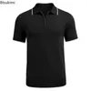 Herr t-skjortor 2024men's Summer Sticked Polo dragkedja V-ringning formella affärer solid kort ärm t-shirt avslappnad andningsskivor man