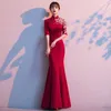 Ethnic Clothing Traditional Chinese Cheongsam Fashion Improvement Fishtail Qipao Bridal Toast Dress Red Long Vintage Evening Party Dresses