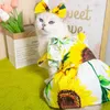 Vêtements pour chiens Costume de tournesol Beau travail Robe d'impression pour animaux de compagnie Ensemble avec manches Bow Décor Chat Princesse