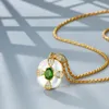 Anhänger Chic Luxus Natürlicher Diopsid 925 Silber Vergoldet Anhänger Halskette Für Frauen Weiß Shell Zirkon Choker Halsketten 2024 Geschenk