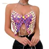 Débardeurs pour femmes Femmes Paillettes Halter Bras Dos Nu Glands En Métal Corps Chaîne Bijoux Camisole Crop Top Partywear